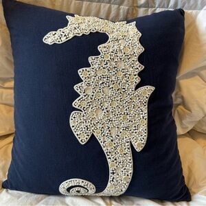 Celerie Kemble accent pillow- Navy with Seahorse design